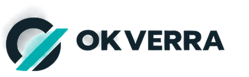 OKVERRA official proposed wordmark with geometric O mark in navy and teal